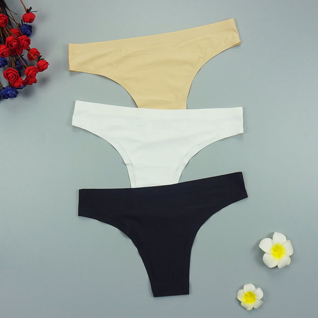 Sexy Thong Panties Woman Seamless Underwear Sports T-back Soft Ice Silk low-Rise Girl Underpants Set 3 Pcs/lot S-XL Size