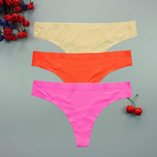 Sexy Thong Panties Woman Seamless Underwear Sports T-back Soft Ice Silk low-Rise Girl Underpants Set 3 Pcs/lot S-XL Size