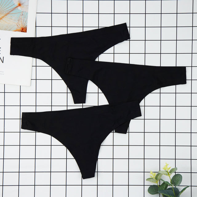 Sexy Thong Panties Woman Seamless Underwear Sports T-back Soft Ice Silk low-Rise Girl Underpants Set 3 Pcs/lot S-XL Size