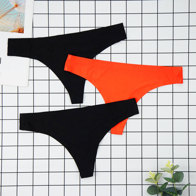 Sexy Thong Panties Woman Seamless Underwear Sports T-back Soft Ice Silk low-Rise Girl Underpants Set 3 Pcs/lot S-XL Size