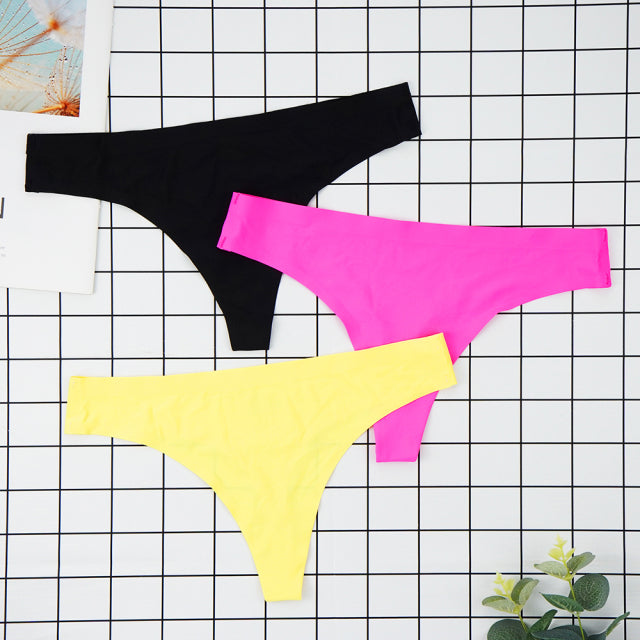 Sexy Thong Panties Woman Seamless Underwear Sports T-back Soft Ice Silk low-Rise Girl Underpants Set 3 Pcs/lot S-XL Size