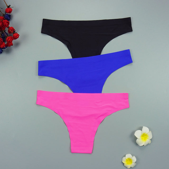 Sexy Thong Panties Woman Seamless Underwear Sports T-back Soft Ice Silk low-Rise Girl Underpants Set 3 Pcs/lot S-XL Size