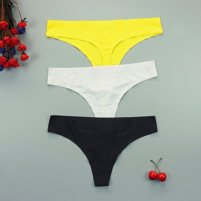 Sexy Thong Panties Woman Seamless Underwear Sports T-back Soft Ice Silk low-Rise Girl Underpants Set 3 Pcs/lot S-XL Size