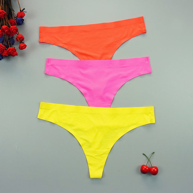 Sexy Thong Panties Woman Seamless Underwear Sports T-back Soft Ice Silk low-Rise Girl Underpants Set 3 Pcs/lot S-XL Size