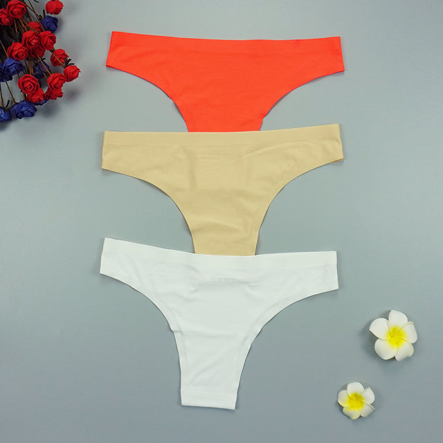 Sexy Thong Panties Woman Seamless Underwear Sports T-back Soft Ice Silk low-Rise Girl Underpants Set 3 Pcs/lot S-XL Size