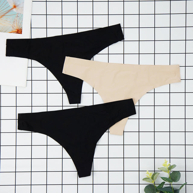 Sexy Thong Panties Woman Seamless Underwear Sports T-back Soft Ice Silk low-Rise Girl Underpants Set 3 Pcs/lot S-XL Size