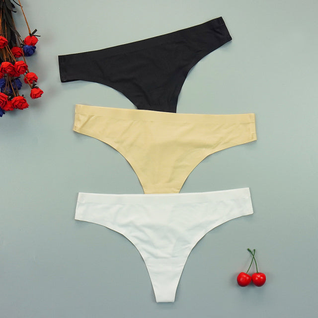 Sexy Thong Panties Woman Seamless Underwear Sports T-back Soft Ice Silk low-Rise Girl Underpants Set 3 Pcs/lot S-XL Size
