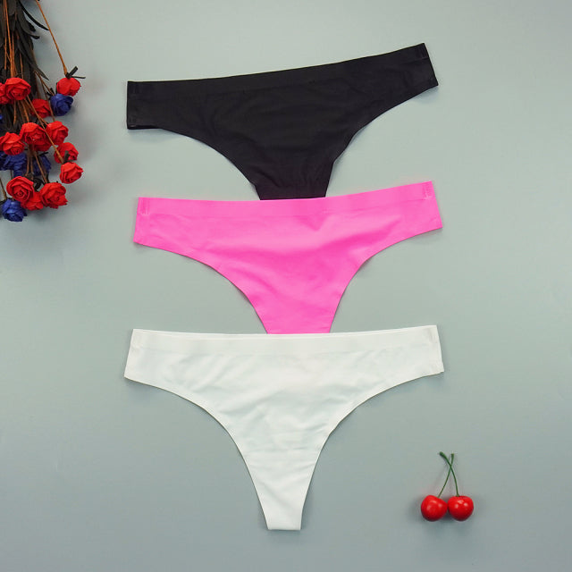 Sexy Thong Panties Woman Seamless Underwear Sports T-back Soft Ice Silk low-Rise Girl Underpants Set 3 Pcs/lot S-XL Size
