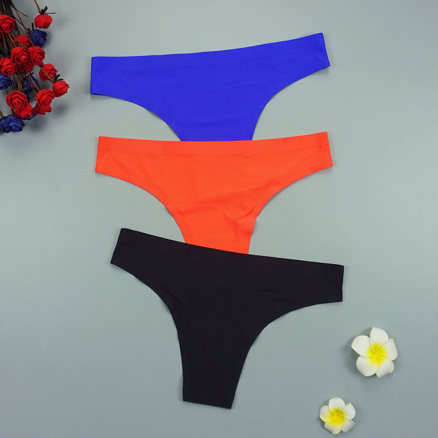 Sexy Thong Panties Woman Seamless Underwear Sports T-back Soft Ice Silk low-Rise Girl Underpants Set 3 Pcs/lot S-XL Size