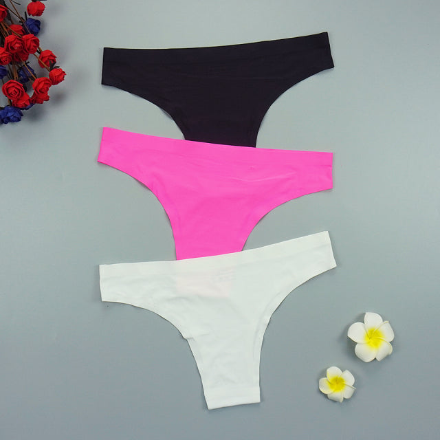Sexy Thong Panties Woman Seamless Underwear Sports T-back Soft Ice Silk low-Rise Girl Underpants Set 3 Pcs/lot S-XL Size