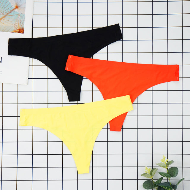 Sexy Thong Panties Woman Seamless Underwear Sports T-back Soft Ice Silk low-Rise Girl Underpants Set 3 Pcs/lot S-XL Size