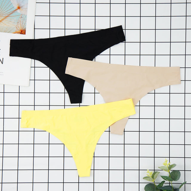 Sexy Thong Panties Woman Seamless Underwear Sports T-back Soft Ice Silk low-Rise Girl Underpants Set 3 Pcs/lot S-XL Size
