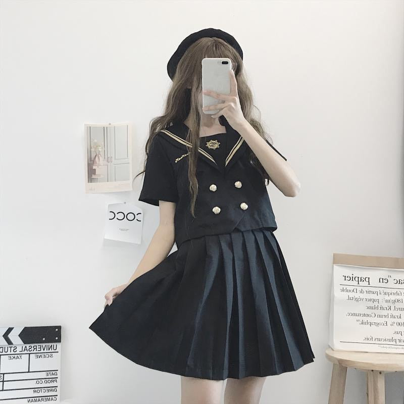 Japanese  School Uniforms Student S-2xl Student Girls Navy Costume cute Women Sexy Navy JK Suit Sailor Blouse Pleated Skirt Set