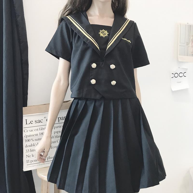 Japanese  School Uniforms Student S-2xl Student Girls Navy Costume cute Women Sexy Navy JK Suit Sailor Blouse Pleated Skirt Set