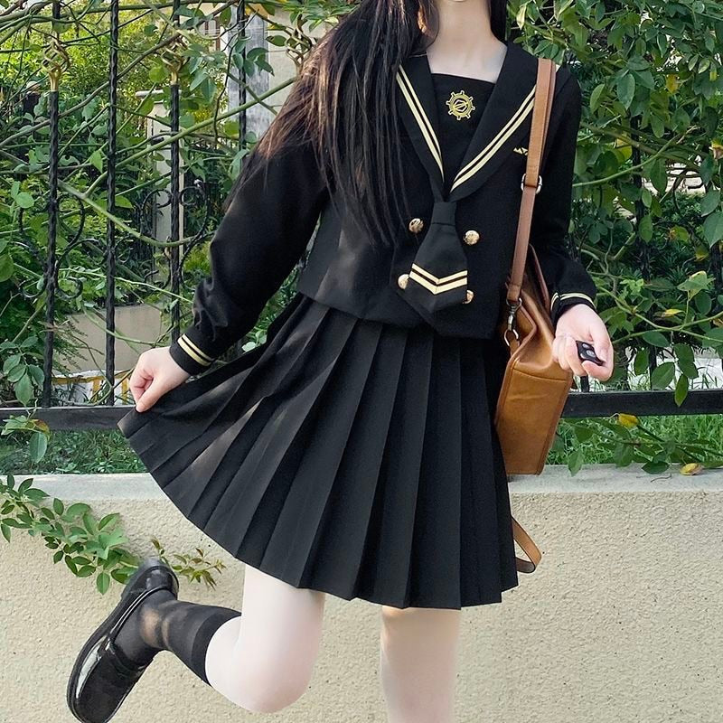 Japanese  School Uniforms Student S-2xl Student Girls Navy Costume cute Women Sexy Navy JK Suit Sailor Blouse Pleated Skirt Set