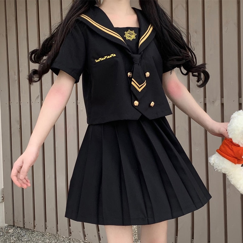 Japanese  School Uniforms Student S-2xl Student Girls Navy Costume cute Women Sexy Navy JK Suit Sailor Blouse Pleated Skirt Set