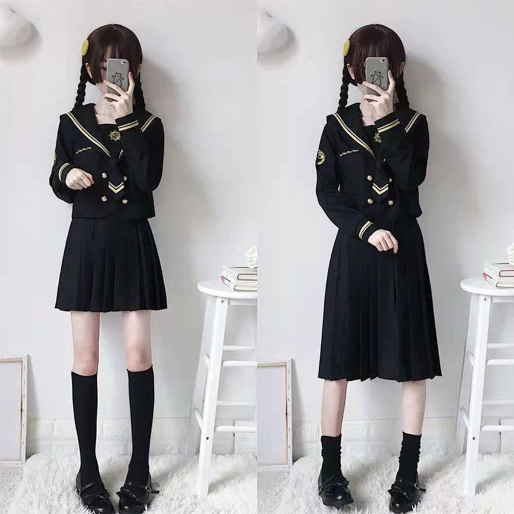 Japanese  School Uniforms Student S-2xl Student Girls Navy Costume cute Women Sexy Navy JK Suit Sailor Blouse Pleated Skirt Set
