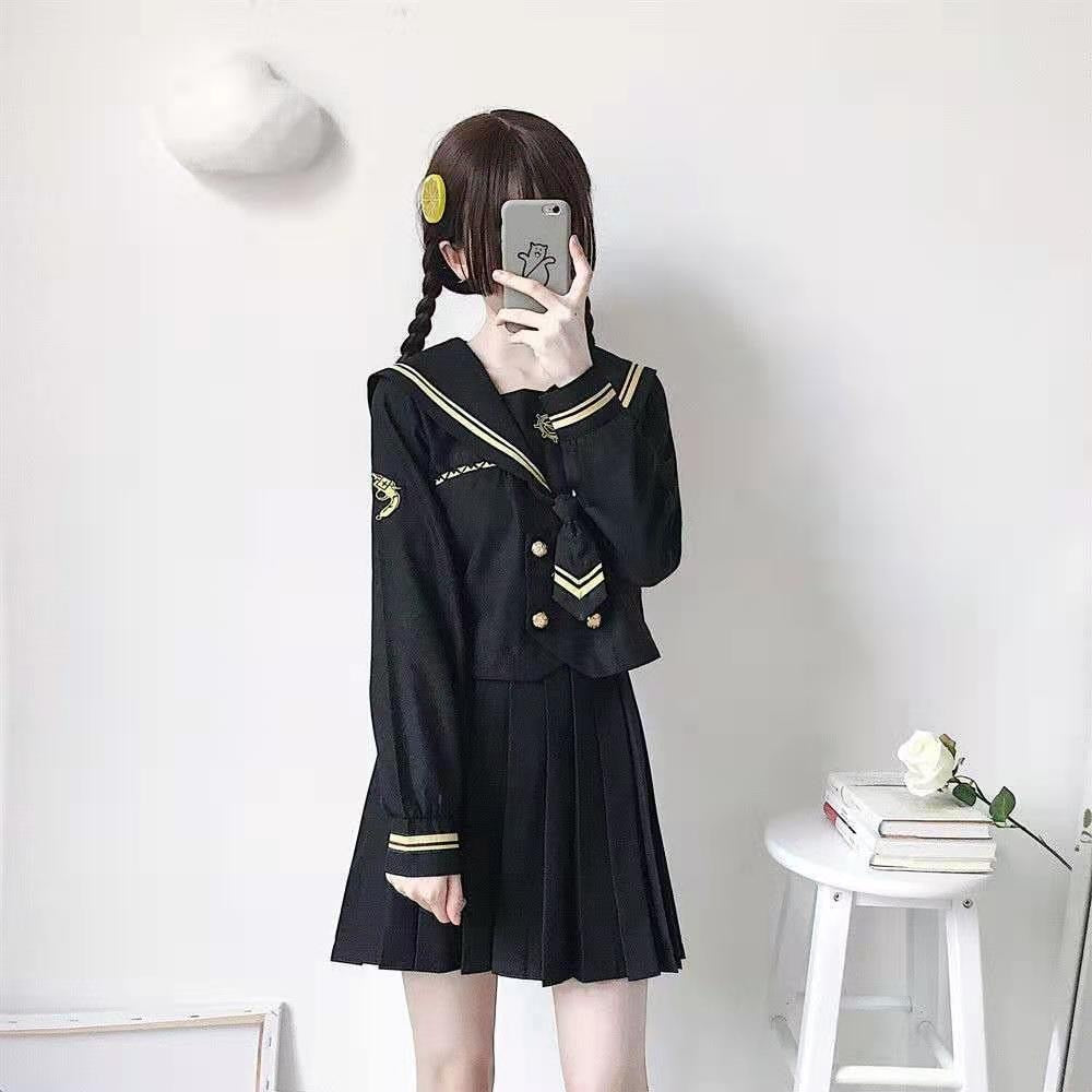 Japanese  School Uniforms Student S-2xl Student Girls Navy Costume cute Women Sexy Navy JK Suit Sailor Blouse Pleated Skirt Set