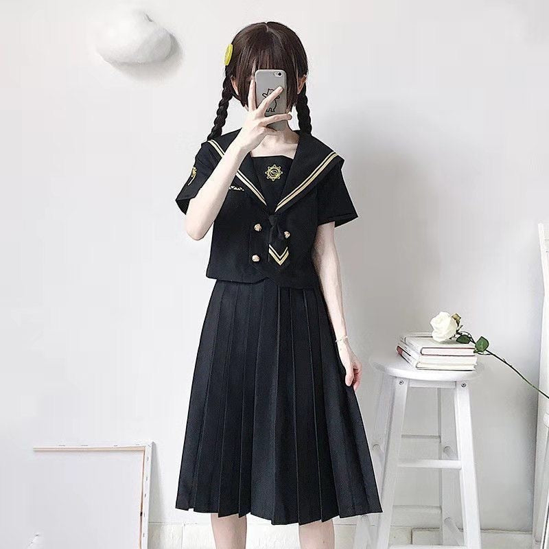 Japanese  School Uniforms Student S-2xl Student Girls Navy Costume cute Women Sexy Navy JK Suit Sailor Blouse Pleated Skirt Set