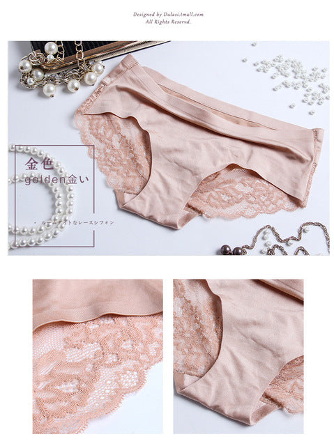 3Pcs/set Women Sexy lingerie Lace Underwear Seamless sensual Panties Briefs Female Ice Silk intimates Underpants Cotton briefs