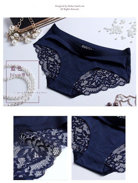 3Pcs/set Women Sexy lingerie Lace Underwear Seamless sensual Panties Briefs Female Ice Silk intimates Underpants Cotton briefs
