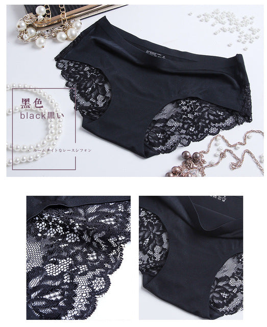 3Pcs/set Women Sexy lingerie Lace Underwear Seamless sensual Panties Briefs Female Ice Silk intimates Underpants Cotton briefs