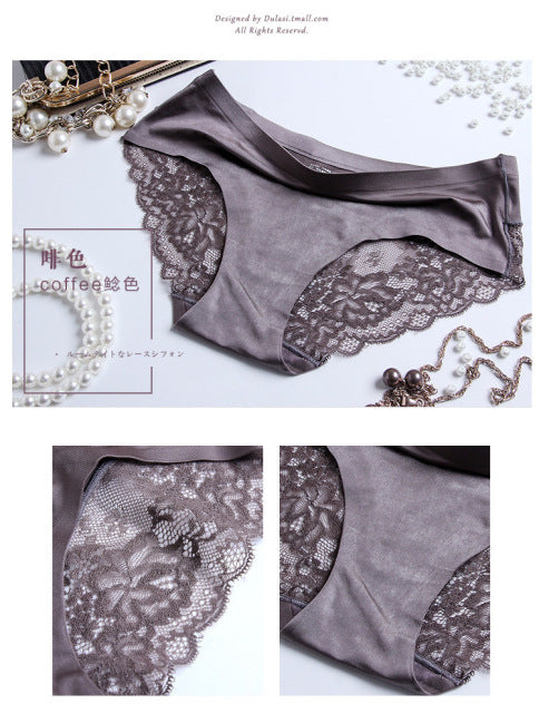 3Pcs/set Women Sexy lingerie Lace Underwear Seamless sensual Panties Briefs Female Ice Silk intimates Underpants Cotton briefs