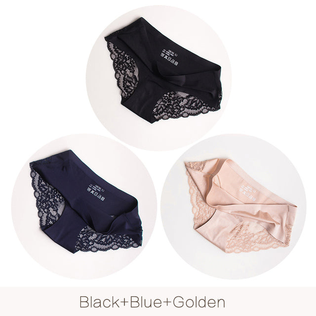3Pcs/set Women Sexy lingerie Lace Underwear Seamless sensual Panties Briefs Female Ice Silk intimates Underpants Cotton briefs