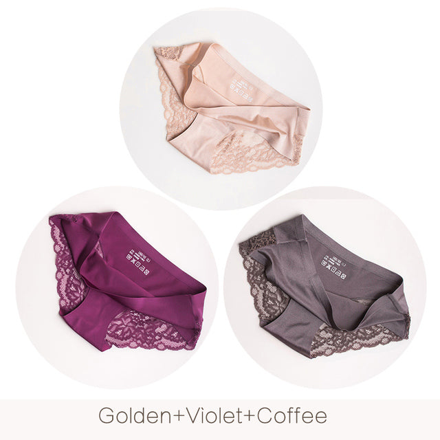 3Pcs/set Women Sexy lingerie Lace Underwear Seamless sensual Panties Briefs Female Ice Silk intimates Underpants Cotton briefs