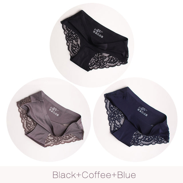 3Pcs/set Women Sexy lingerie Lace Underwear Seamless sensual Panties Briefs Female Ice Silk intimates Underpants Cotton briefs
