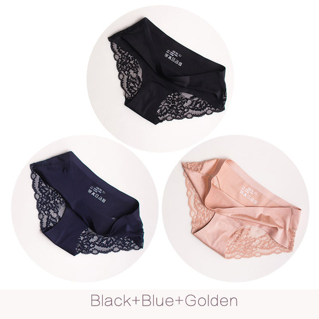 3Pcs/set Women Sexy lingerie Lace Underwear Seamless sensual Panties Briefs Female Ice Silk intimates Underpants Cotton briefs