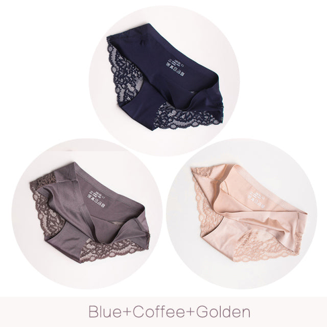 3Pcs/set Women Sexy lingerie Lace Underwear Seamless sensual Panties Briefs Female Ice Silk intimates Underpants Cotton briefs