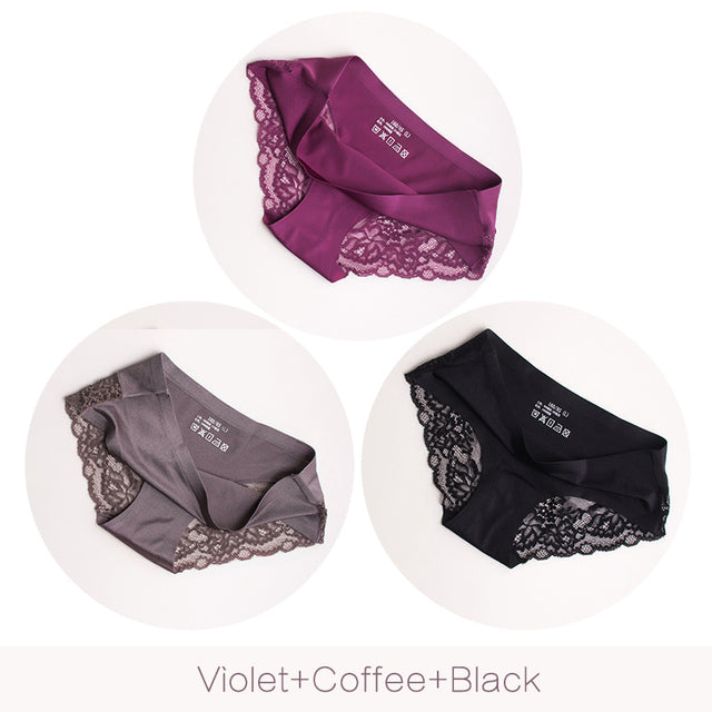 3Pcs/set Women Sexy lingerie Lace Underwear Seamless sensual Panties Briefs Female Ice Silk intimates Underpants Cotton briefs