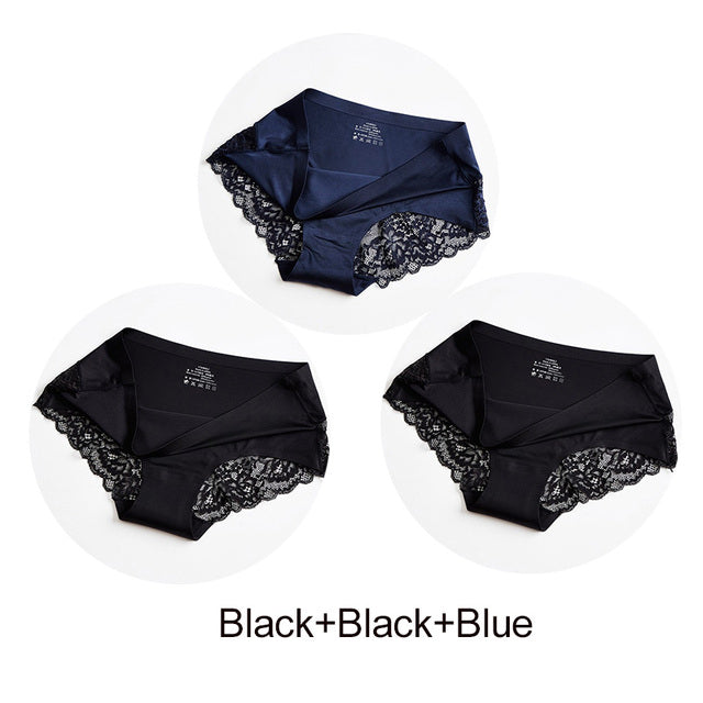 3Pcs/set Women Sexy lingerie Lace Underwear Seamless sensual Panties Briefs Female Ice Silk intimates Underpants Cotton briefs
