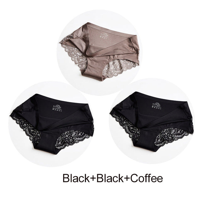 3Pcs/set Women Sexy lingerie Lace Underwear Seamless sensual Panties Briefs Female Ice Silk intimates Underpants Cotton briefs