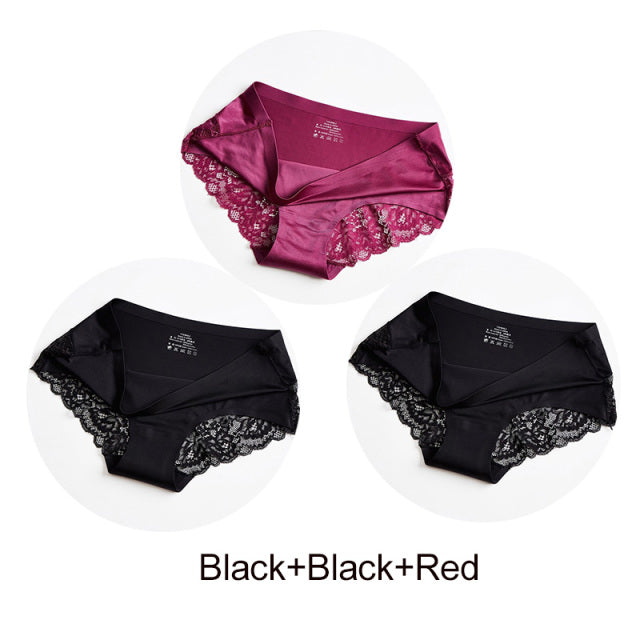 3Pcs/set Women Sexy lingerie Lace Underwear Seamless sensual Panties Briefs Female Ice Silk intimates Underpants Cotton briefs
