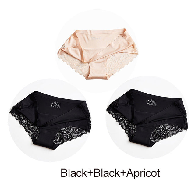3Pcs/set Women Sexy lingerie Lace Underwear Seamless sensual Panties Briefs Female Ice Silk intimates Underpants Cotton briefs