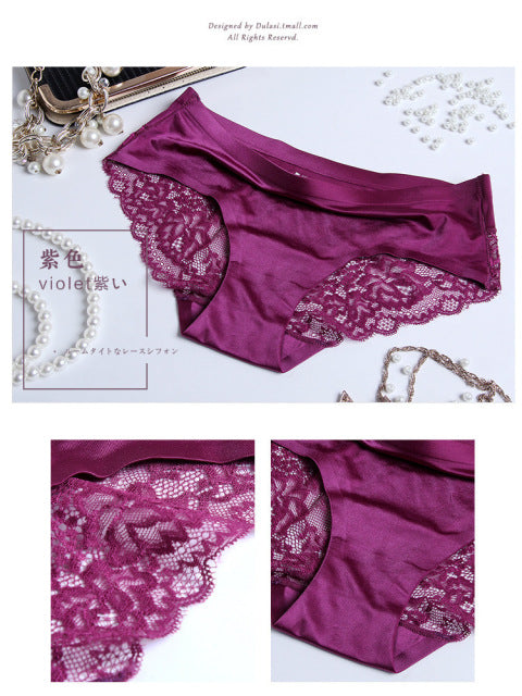 3Pcs/set Women Sexy lingerie Lace Underwear Seamless sensual Panties Briefs Female Ice Silk intimates Underpants Cotton briefs