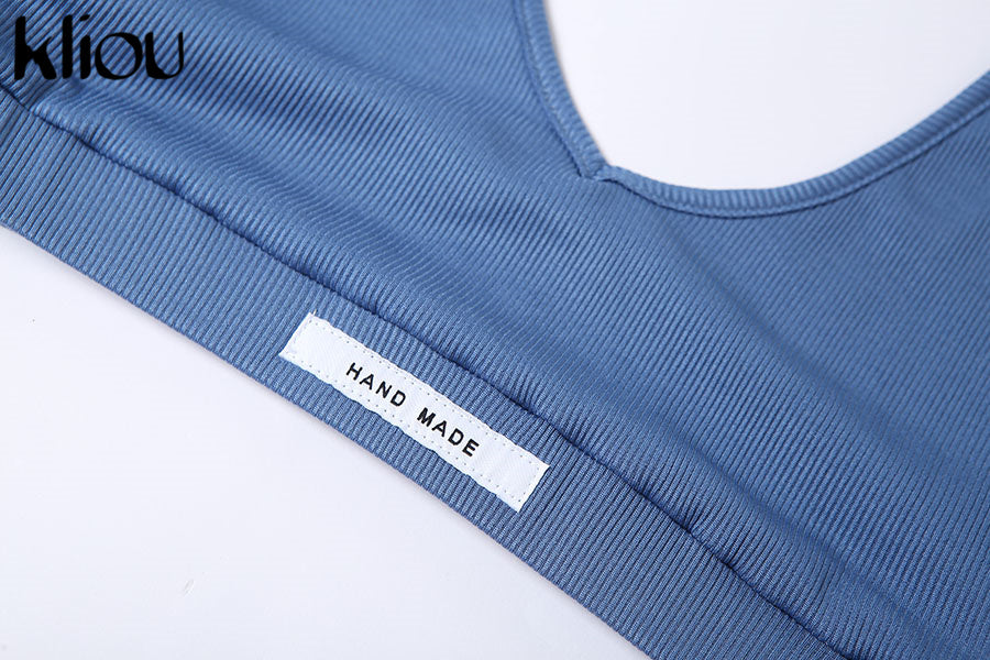 Kliou Sporty Two Piece Set Women Active Halter Vest Crop Tops+Drawstring Sweatpants Matching Outfit Casual Concise Tracksuit
