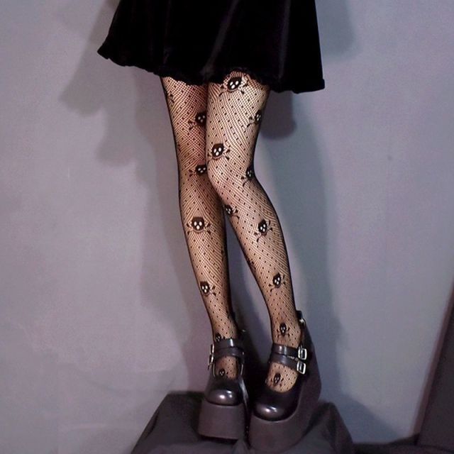Lace Cute Black G Stockings Trousers Tights Japanese Gothic Women Love Embroidery Punk Pantyhose Lolita Dark Fishnet Stocking