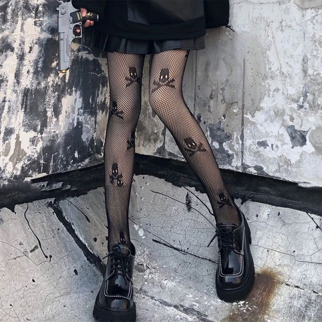 Lace Cute Black G Stockings Trousers Tights Japanese Gothic Women Love Embroidery Punk Pantyhose Lolita Dark Fishnet Stocking