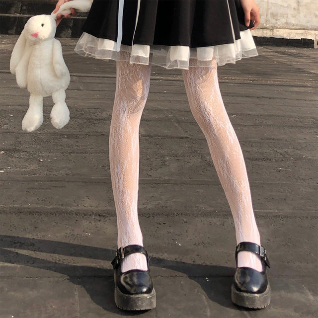 Lace Cute Black G Stockings Trousers Tights Japanese Gothic Women Love Embroidery Punk Pantyhose Lolita Dark Fishnet Stocking