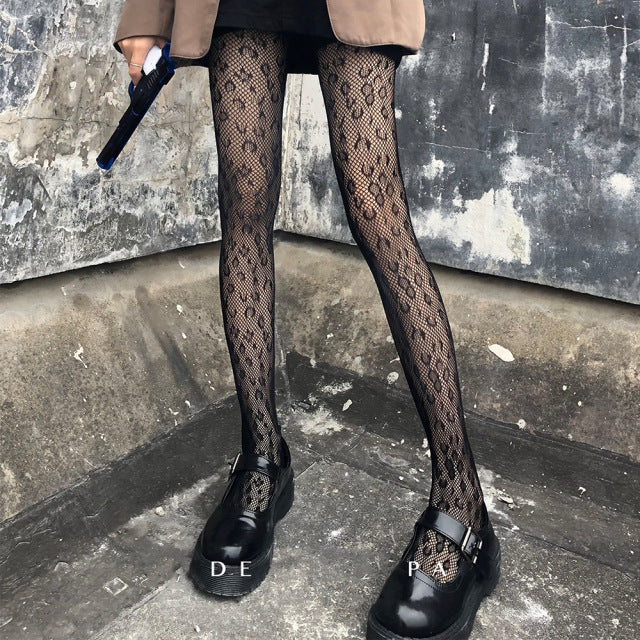 Lace Cute Black G Stockings Trousers Tights Japanese Gothic Women Love Embroidery Punk Pantyhose Lolita Dark Fishnet Stocking