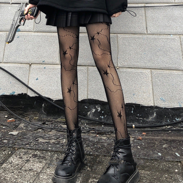 Lace Cute Black G Stockings Trousers Tights Japanese Gothic Women Love Embroidery Punk Pantyhose Lolita Dark Fishnet Stocking