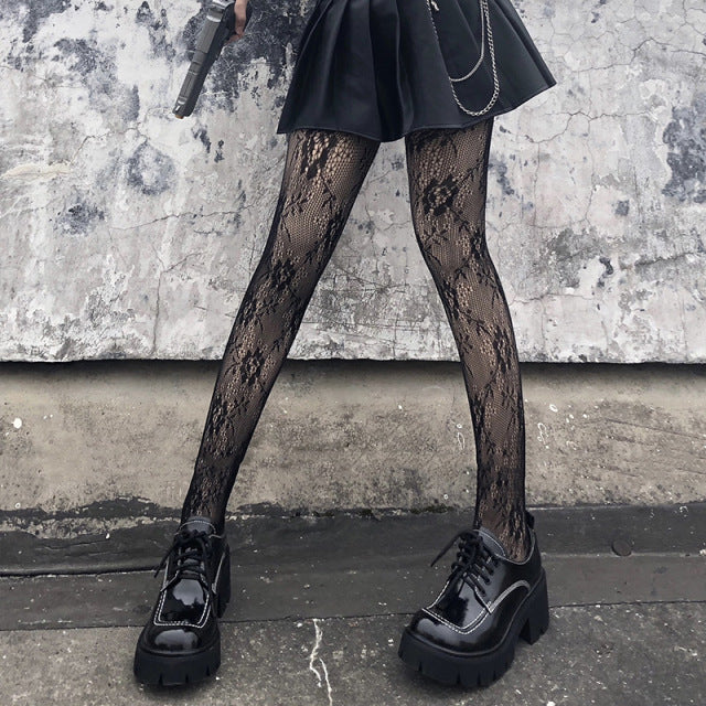 Lace Cute Black G Stockings Trousers Tights Japanese Gothic Women Love Embroidery Punk Pantyhose Lolita Dark Fishnet Stocking