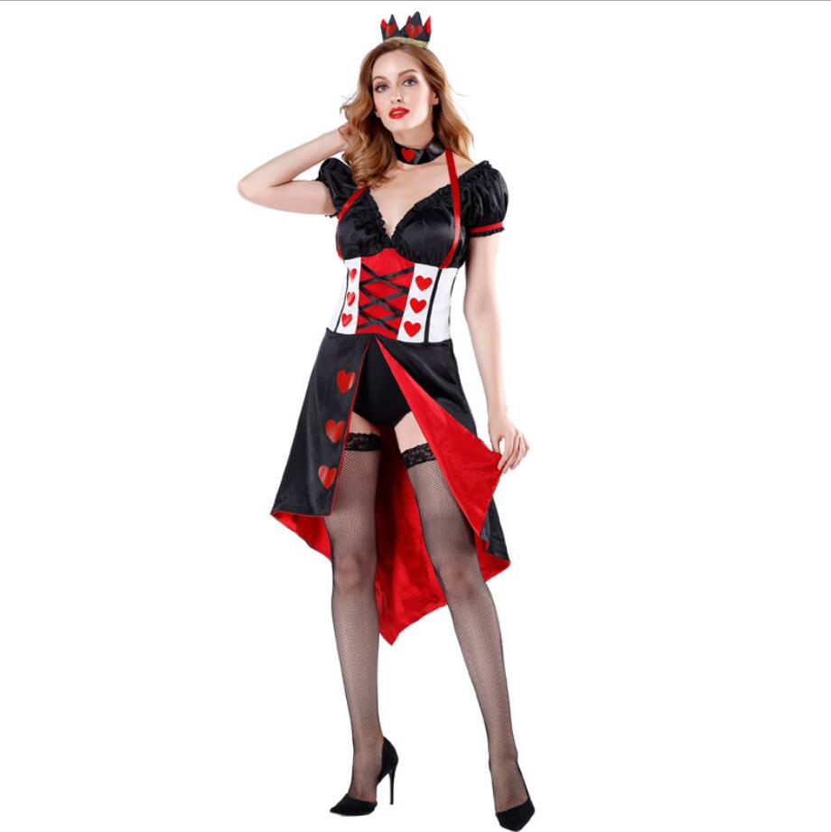 Queen of hearts Alice in Wonderland Costume Poker Queen Cosplay Halloween Masquerade Costumes Sexy Dress
