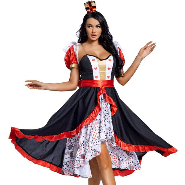 Queen of hearts Alice in Wonderland Costume Poker Queen Cosplay Halloween Masquerade Costumes Sexy Dress