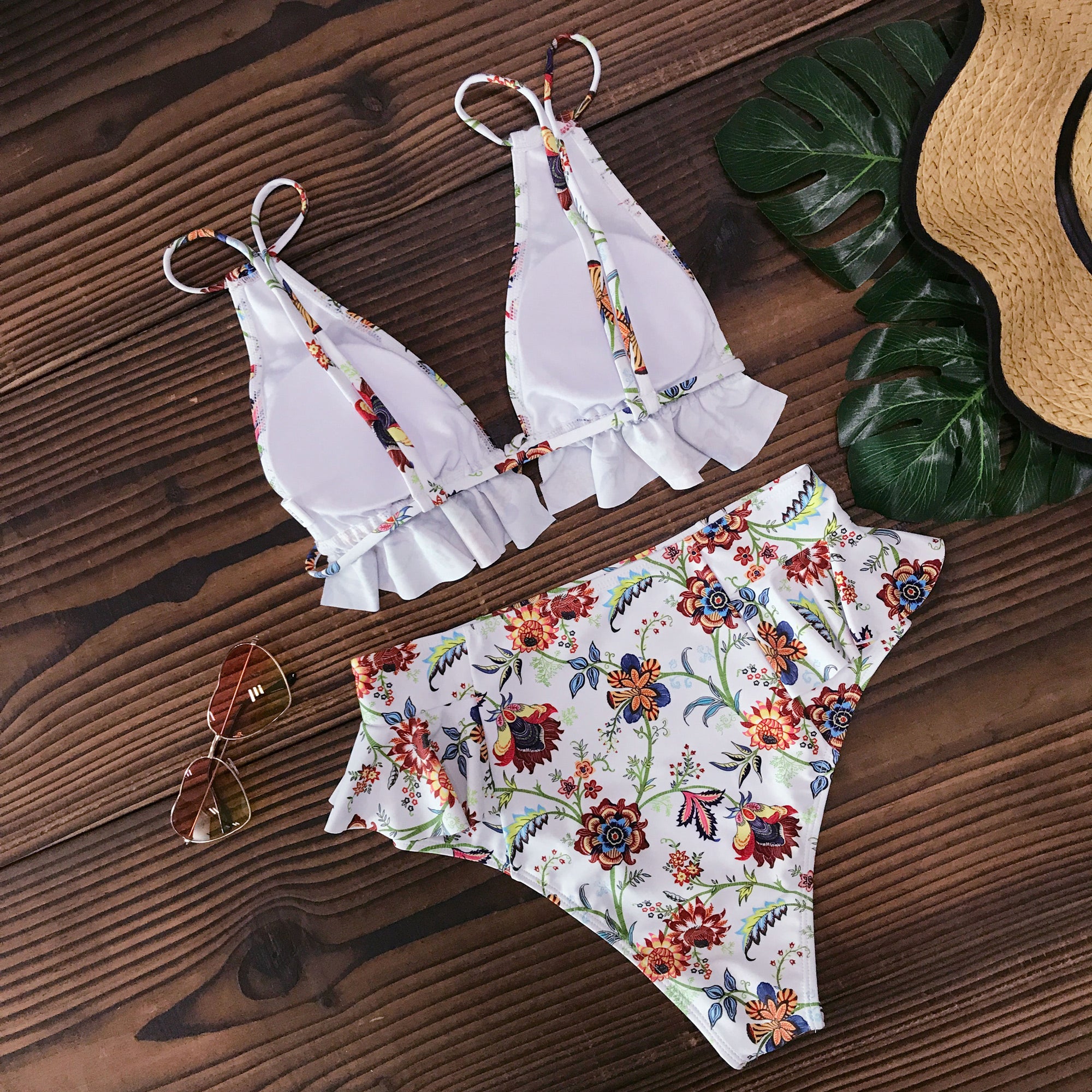 Print Bikini Women Swimwear Push Up Swimsuit High Waist Biquini Halter Backless Bathing Suit Ruffle Beach Wear Summer