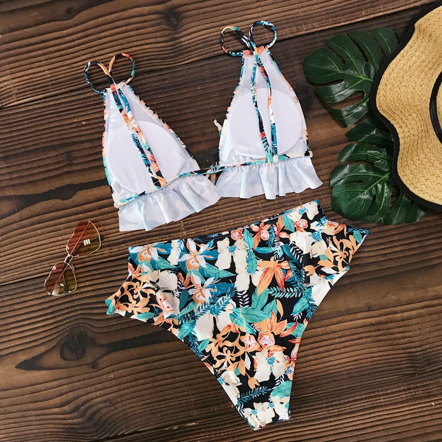 Print Bikini Women Swimwear Push Up Swimsuit High Waist Biquini Halter Backless Bathing Suit Ruffle Beach Wear Summer