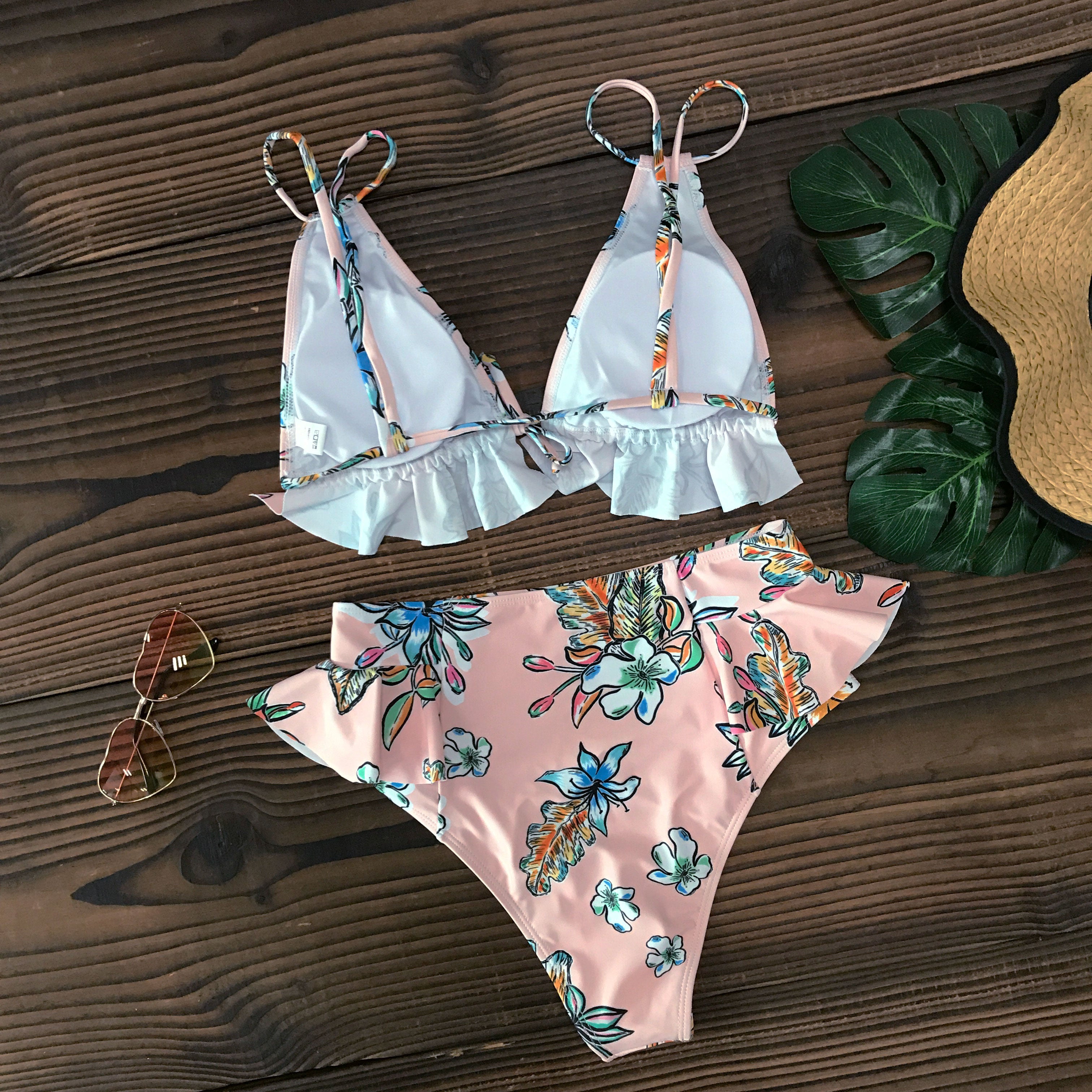 Print Bikini Women Swimwear Push Up Swimsuit High Waist Biquini Halter Backless Bathing Suit Ruffle Beach Wear Summer